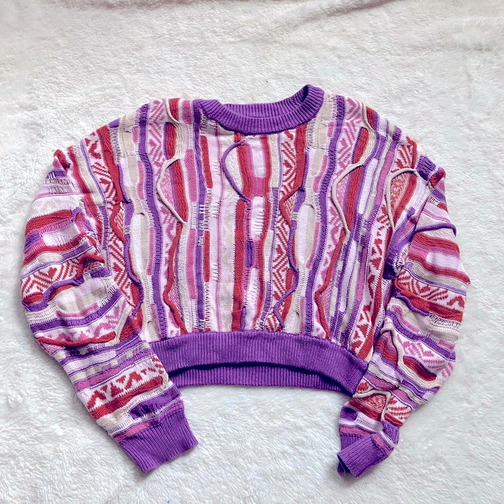 Forever 21 Multicolored Cable Knit Sweater (Size M)